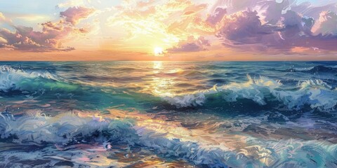 Beautiful sunset over the ocean with warm colors and gentle waves