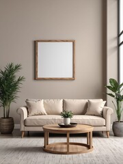 Frame mockup in living room interior background with large window, mockup frame design, frame mockup