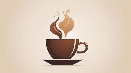 Obraz premium Minimalistic icon of a steaming coffee cup with a simple background, for advertisement
