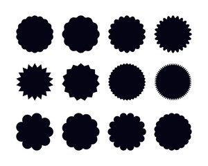 Circles with wavy, zigzag and scallop edges set. Silhouettes stickers templates.