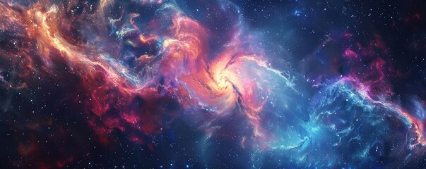 Fototapeta premium A stunning cosmic scene featuring vibrant nebulae and swirling galaxies, showcasing the beauty of the universe in vivid colors.