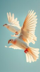 Fototapeta premium Two Lovebirds Soaring Together in Romantic Aerial Dance Against Serene Sky