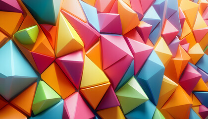 Multicolored Abstract Surface with Bright Tetrahedrons