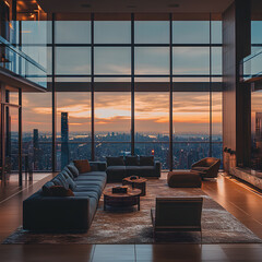 Fototapeta premium Luxurious High-Rise Penthouse with Panoramic Cityscape Views