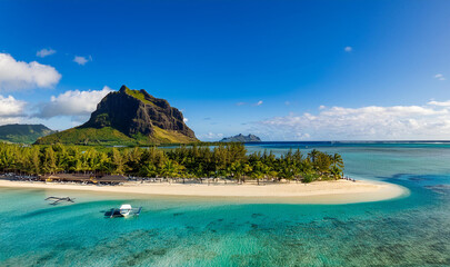 Obraz premium top view Mauritius Island on Indian ocean.. Mauritius island under waterfall, Mauritius undersea, Mauritius sea, Indian Ocean Mauritius