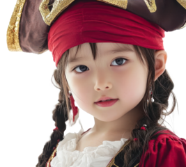 Toddler Dressed as Pirate With Braids and Red Hat
