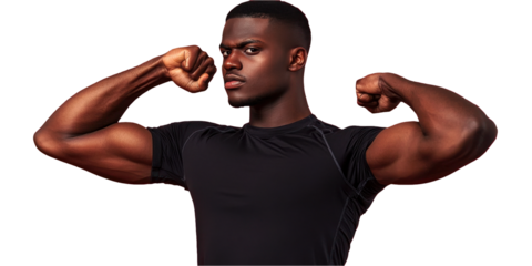 African Man Working Out Against Red Background