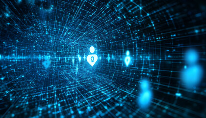 Social Technology Concept with User Symbol on Blue Digital Grid