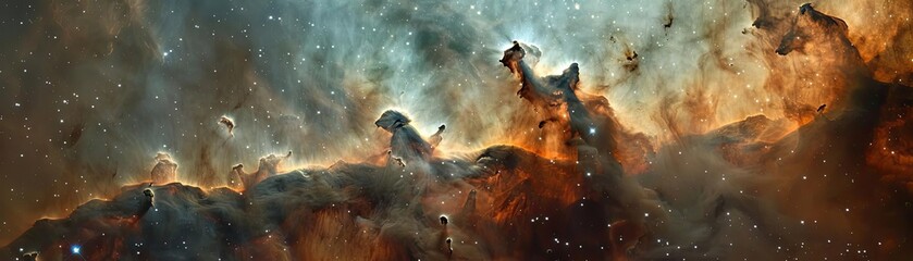 A stunning view of Nebulas in deep space captured by a powerful telescope, showcasing interstellar clouds and cosmic wonders.