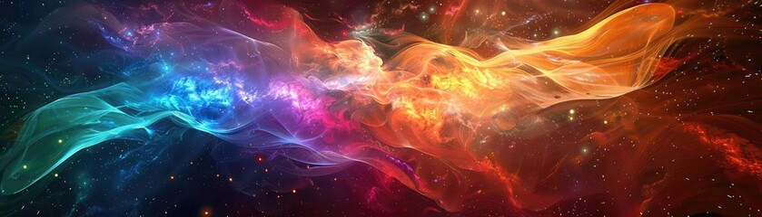 Vibrant cosmic abstract display featuring colorful swirls of light and energy, evoking a sense of wonder and infinite possibilities.