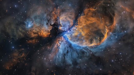 Obraz premium A stunning nebula showcasing vibrant colors and cosmic beauty, ideal for space enthusiasts and astronomy lovers.