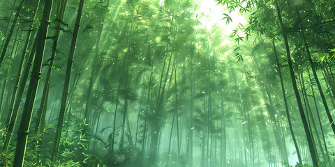 Fototapeta premium A bamboo grove, with the soft rustling of the stalks providing a soothing background sound.