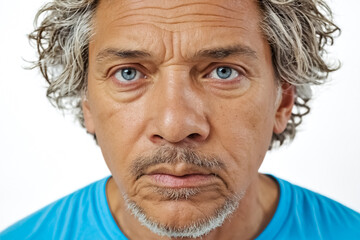 Obraz premium Close-up portrait of a thoughtful man with blue eyes and a mustache