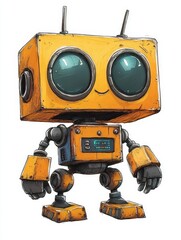Cute Yellow Robot Cartoon Illustration