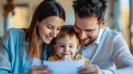 Fototapeta premium Happy Family Reading Together, Home Education Concept