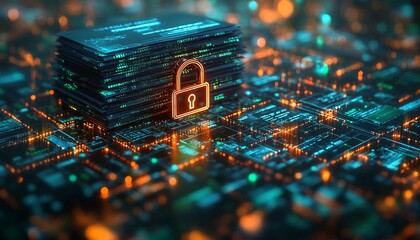 Regulatory Documentation and Enhanced Data Security Measures, scene featuring a stack, digital padlock and security symbols