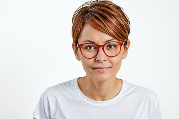 Fototapeta premium Portrait of a smiling woman with red glasses