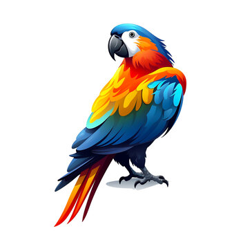 Beautiful colored drawing of a macaw parrot. on a white background