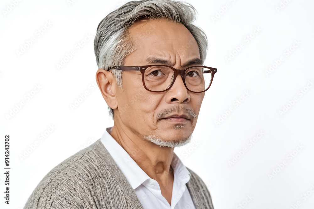 Poster Serious Senior Man in Glasses Looking to Camera