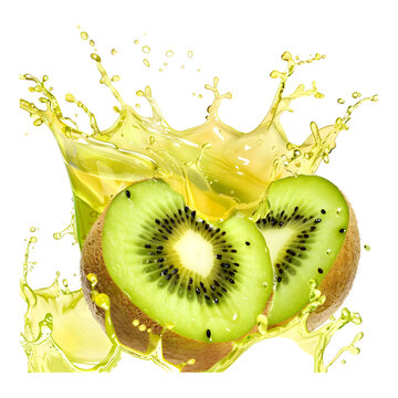 recommend clip art: Fresh kiwi in a splash of juice against transparent background
