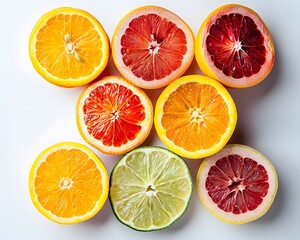 Assorted Colorful Citrus Fruits Sliced Open Showcasing Fresh Vibrant Produce