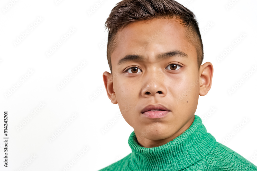 Wall mural Close-up Portrait of a Young Man with a Serious Expression