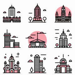Fototapeta premium outline icon set of Buildings