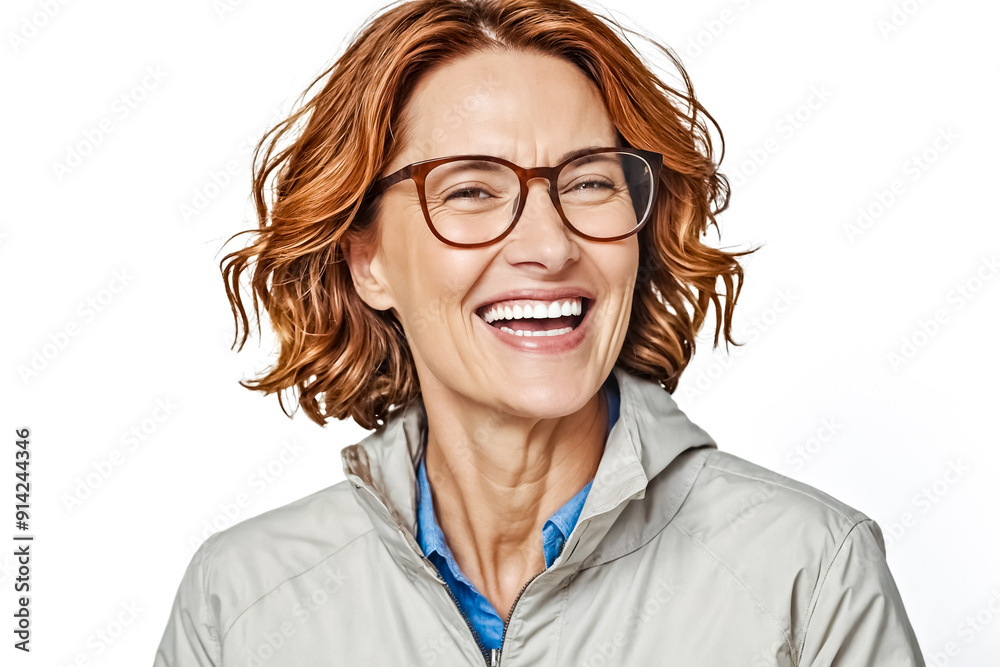 Sticker Portrait of a Happy Woman with Glasses