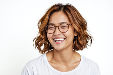 Obraz premium Happy Young Woman in Glasses Smiling