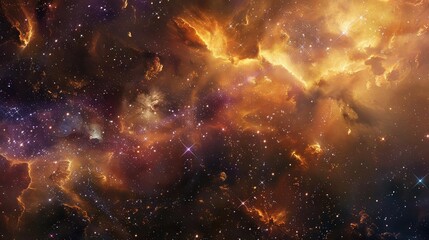 Naklejka premium A vibrant cosmic scene filled with colorful nebulae, stars, and swirling gases, evoking the mystery of the universe.