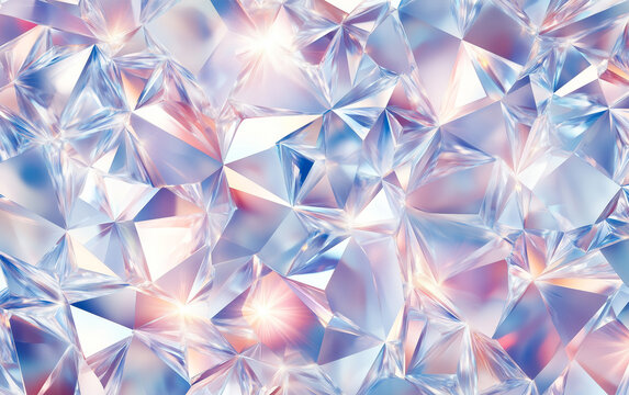 Shimmering crystal diamonds dance on a white-blue gradient backdrop, forming a dazzling pattern.