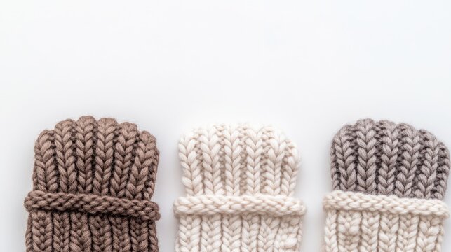 Three soft, knitted sweaters in neutral tones are stacked together, showcasing their texture and inviting warmth during the autumn season