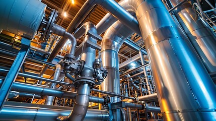 Industrial Pipes and Structures in a Modern Factory