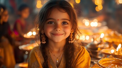 Obraz premium A group of children enjoying a Diwali festival with rides and games