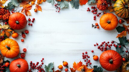 Obraz premium Festive Autumn Decor with Pumpkins, Berries, and Leaves