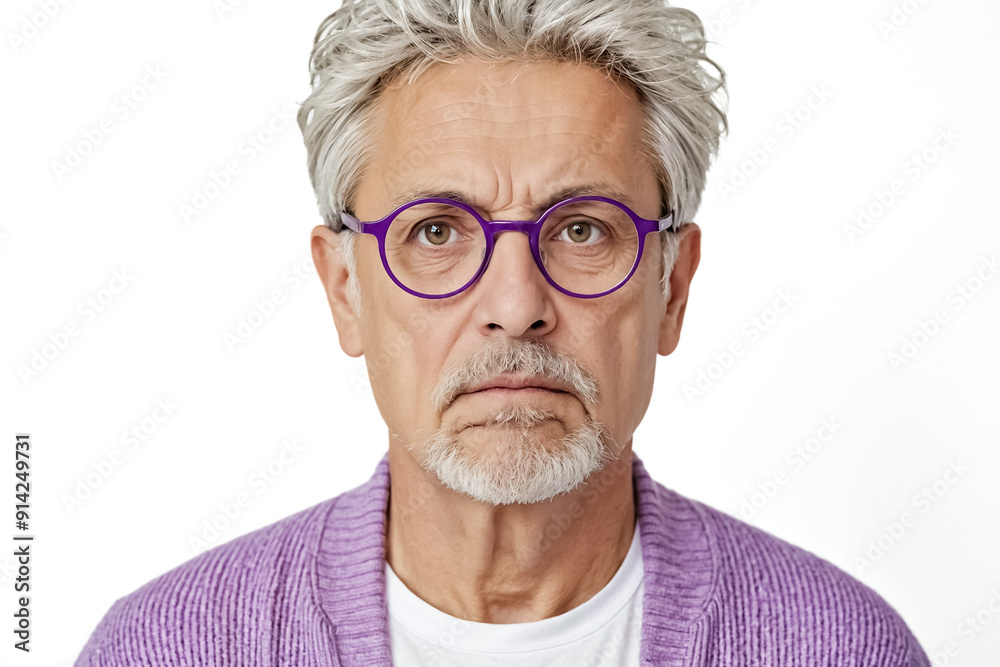 Wall mural Skeptical Senior Man with Grey Hair and Purple Glasses