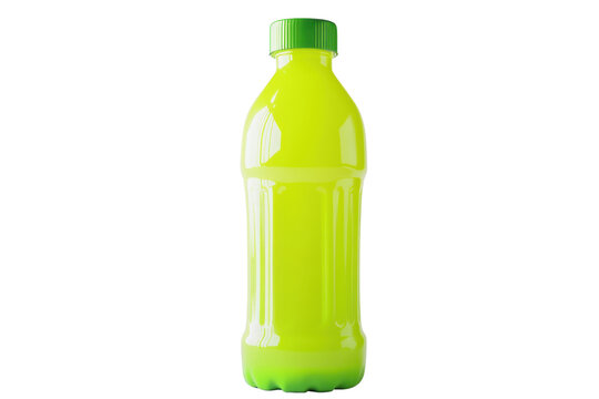 Bright green plastic bottle of beverage or energy drink isolated on transparent background. ideal for advertising and branding mockup.
