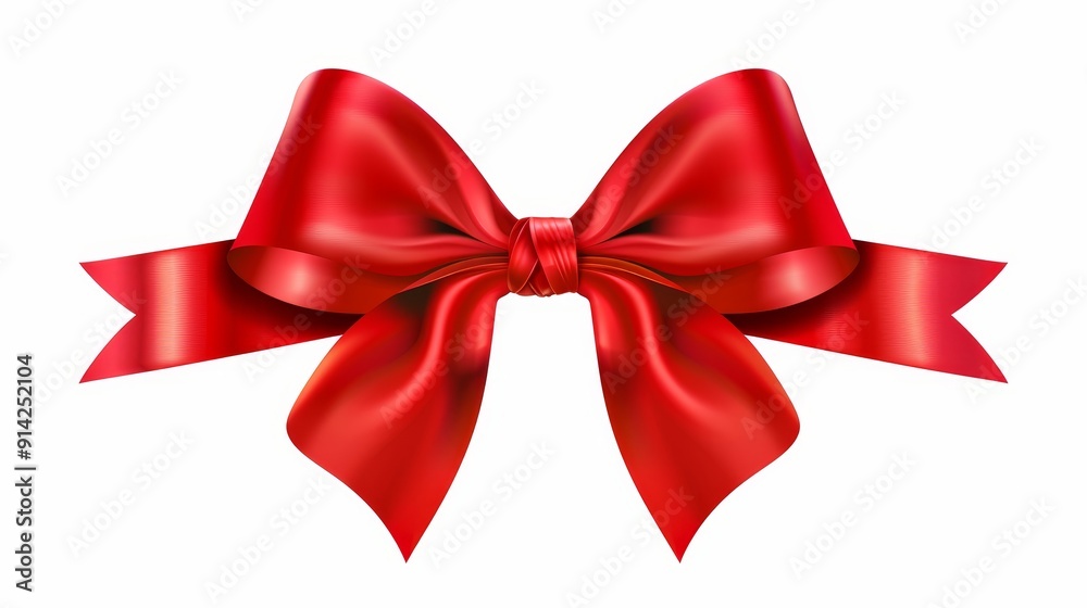 Poster red ribbon on white background with a bow.