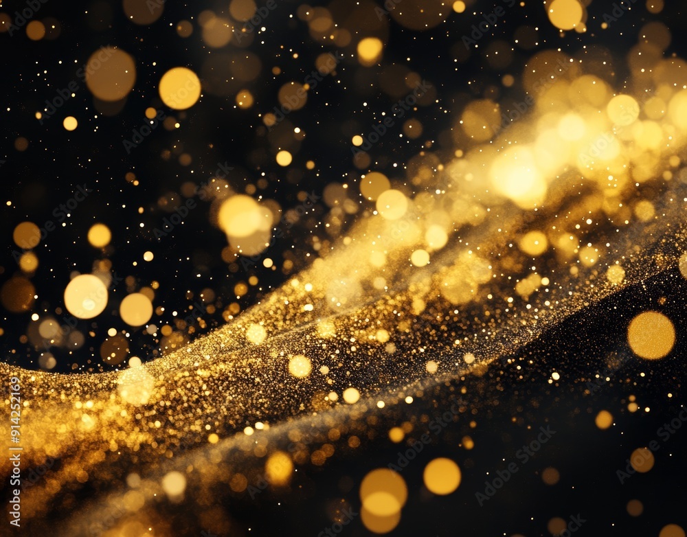Poster decorative texture with gold glitter on a black background. beautiful abstract texture with golden g