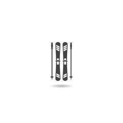 Mountain skis and ski poles icon with shadow