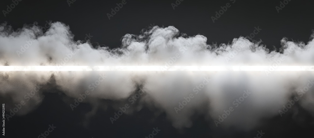Poster a panorama showing the abstract fog moving over a black background. the background is covered in whi