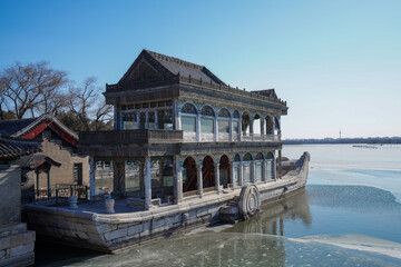 Obraz premium Stone Boat Architecture Landscape of Summer Palace in Beijing.