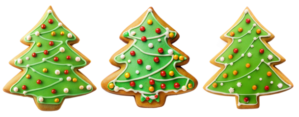 Christmas tree shaped cookie set on white background. Holiday and party concept.