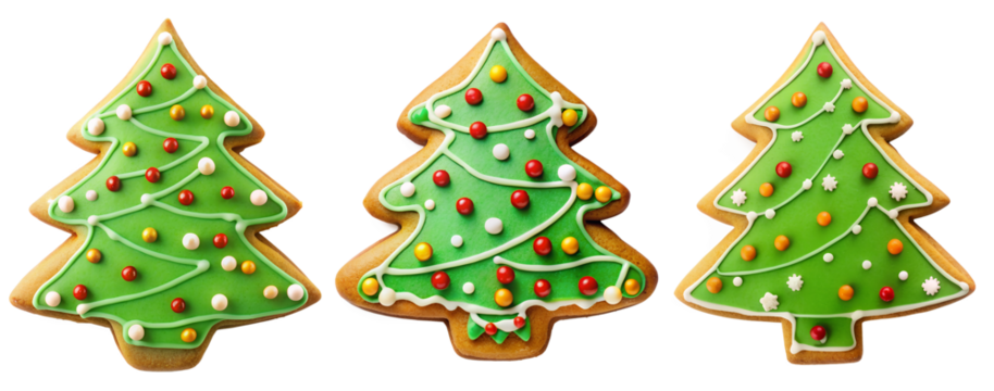 Christmas tree shaped cookie set on white background. Holiday and party concept.