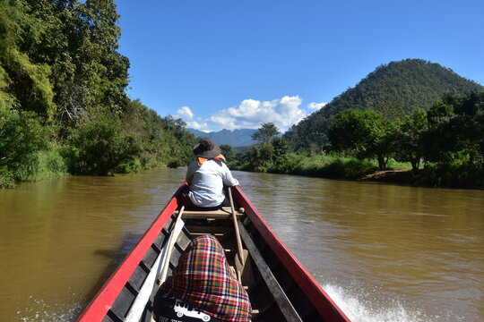 The landscape along the Moei river dividing Northern Thailand and Myanmar