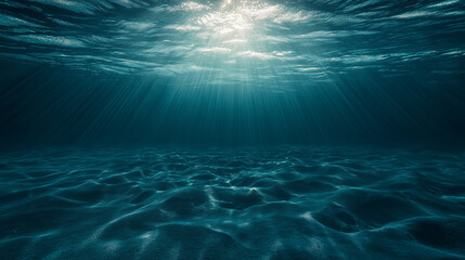 Obraz premium Rays of sunlight pierce through calm ocean waters in a serene underwater landscape