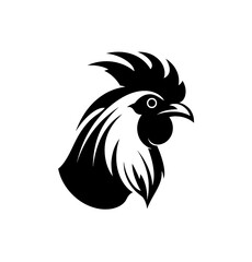 Fototapeta premium Black and white rooster head logo, for modern design on white background.