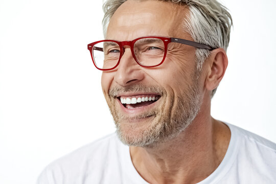 Portrait of a smiling man wearing red glasses