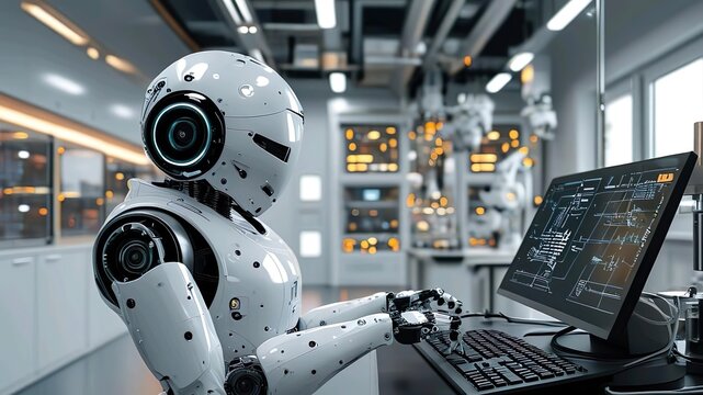 robots are doing work with computer devices