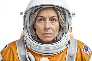 Close-up Portrait of Female Astronaut in Space Suit